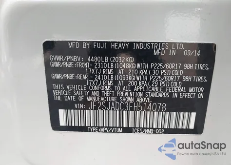 2015 Subaru Forester 2.5I Premium z USA, uszkodzony, nr VIN JF2SJADC3FH514078